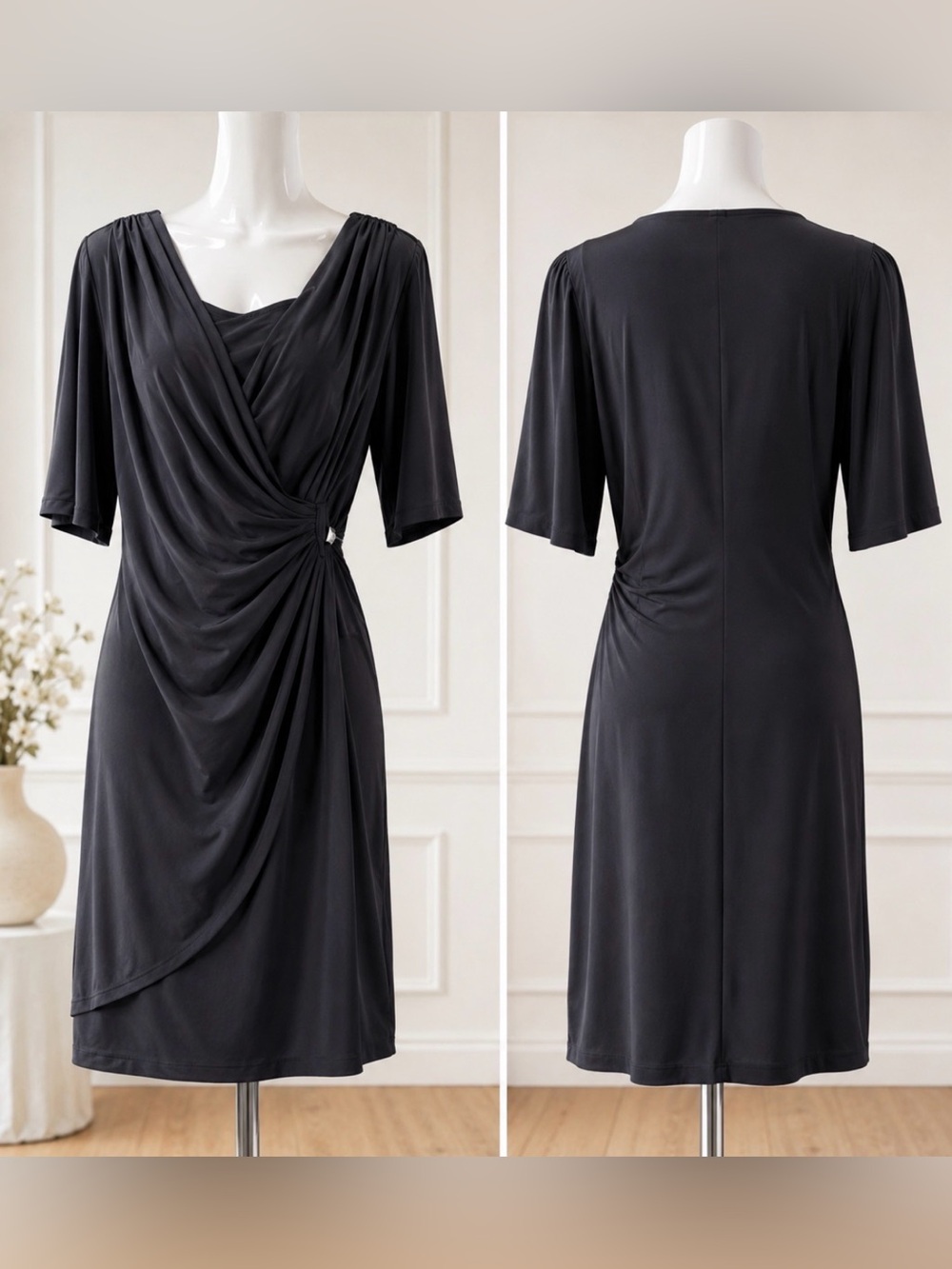 TIANA B. Black Cocktail Dress, Slimming waist detail, Size XL.